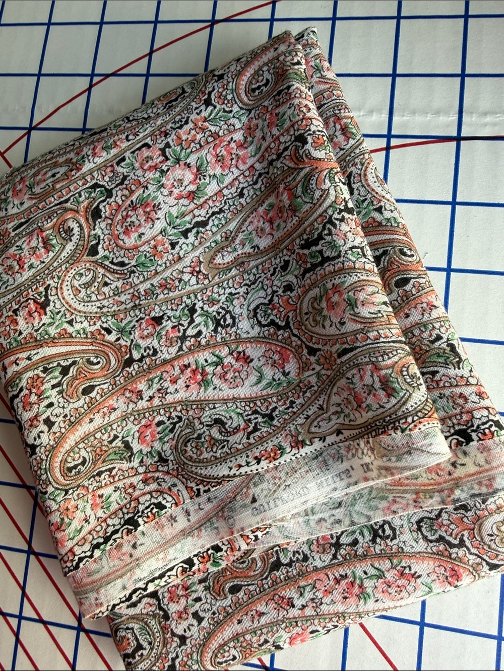 Vintage Guilford Mills Floral Paisley Fabric 1 Yard x 44” Semi Sheer Polyester